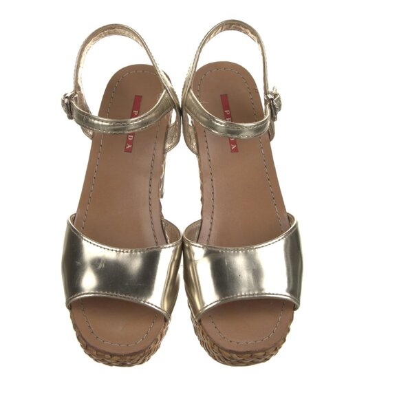 Prada Leather Espadrilles 7.5 tan gold metallic woven - Picture 2 of 4